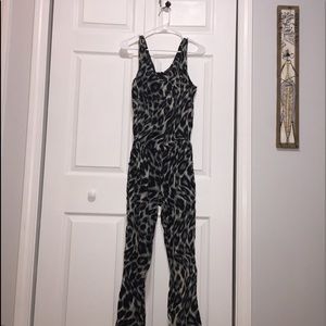 Grey Light Blue and Black Leopard Skinny Jumpsuit